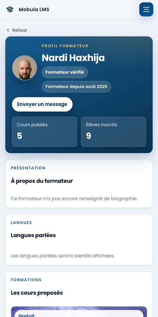 Profil formateur sur mobile