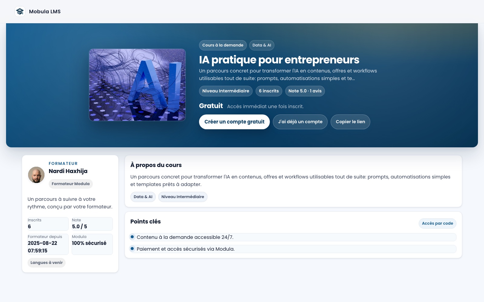 Fiche détaillée d'un cours