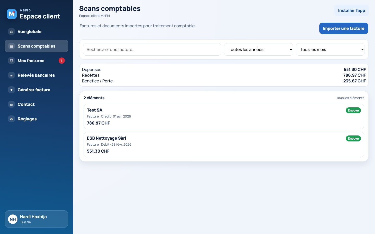 Espace client, documents scannés