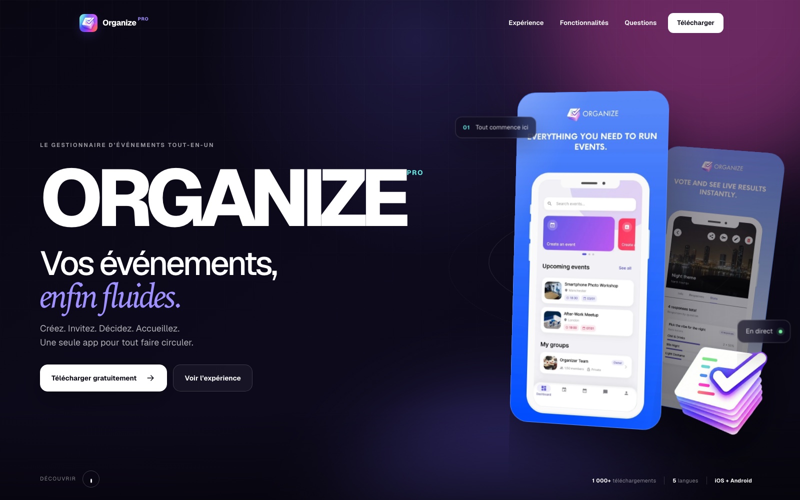 Page d'accueil du site Organize Pro