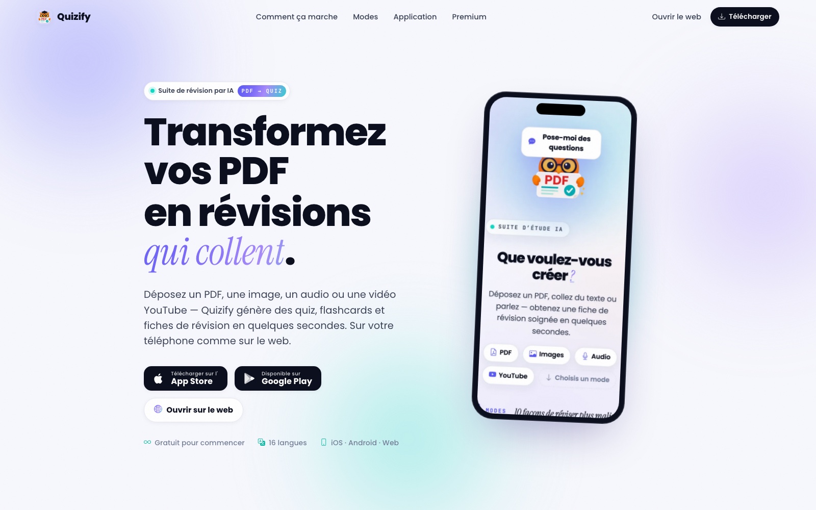 Page d'accueil du site Quizify