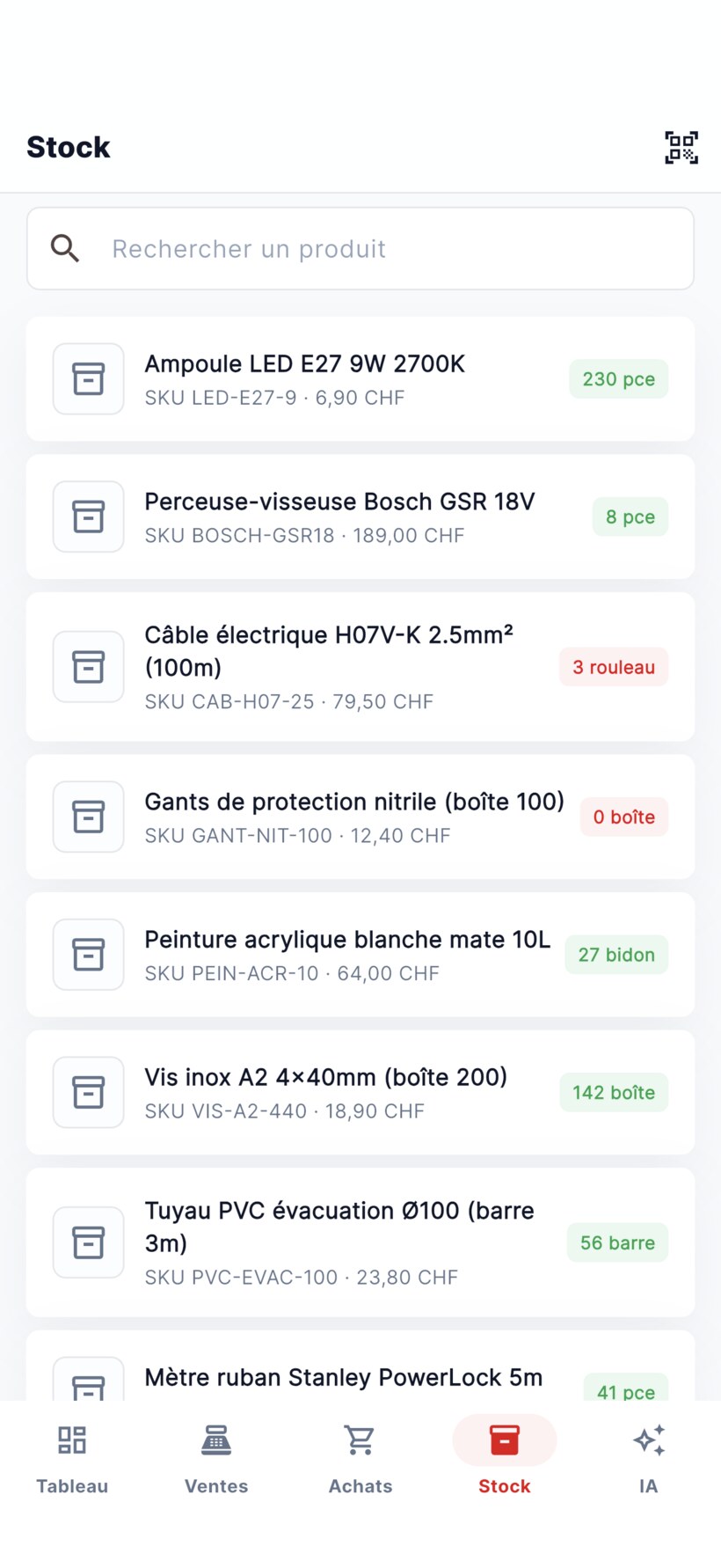 Stock en temps réel