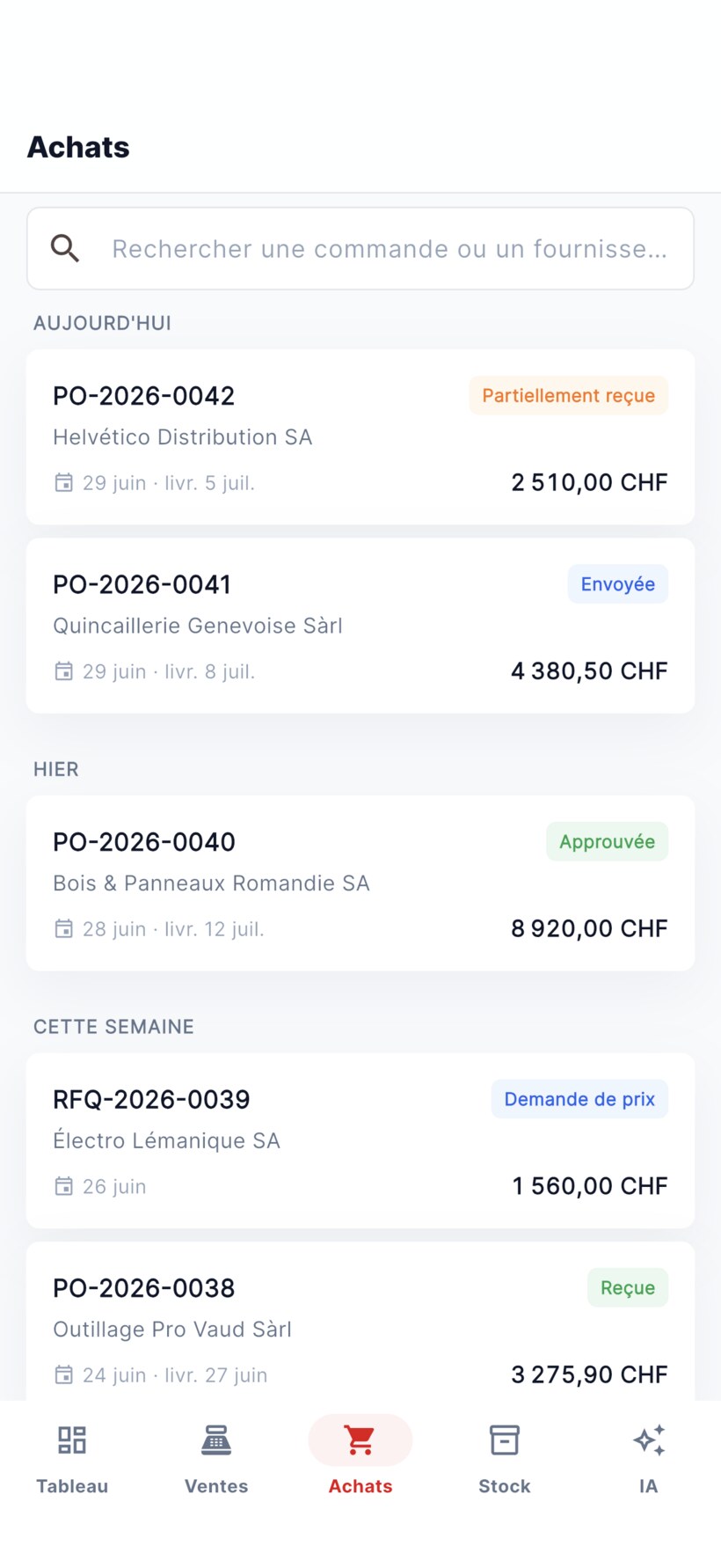 Commandes fournisseurs
